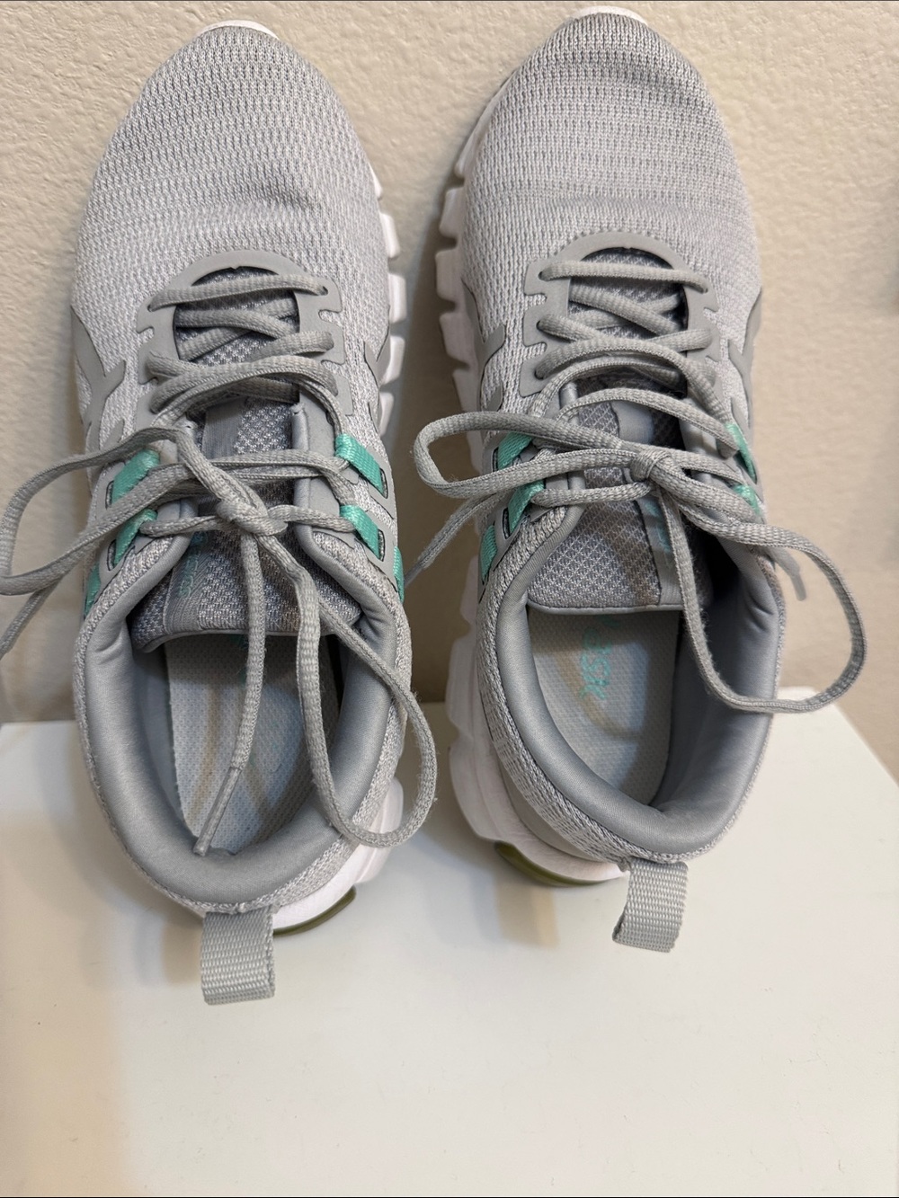 Women’s Asics Athletic Sneakers in Light Gray with Mint Accents